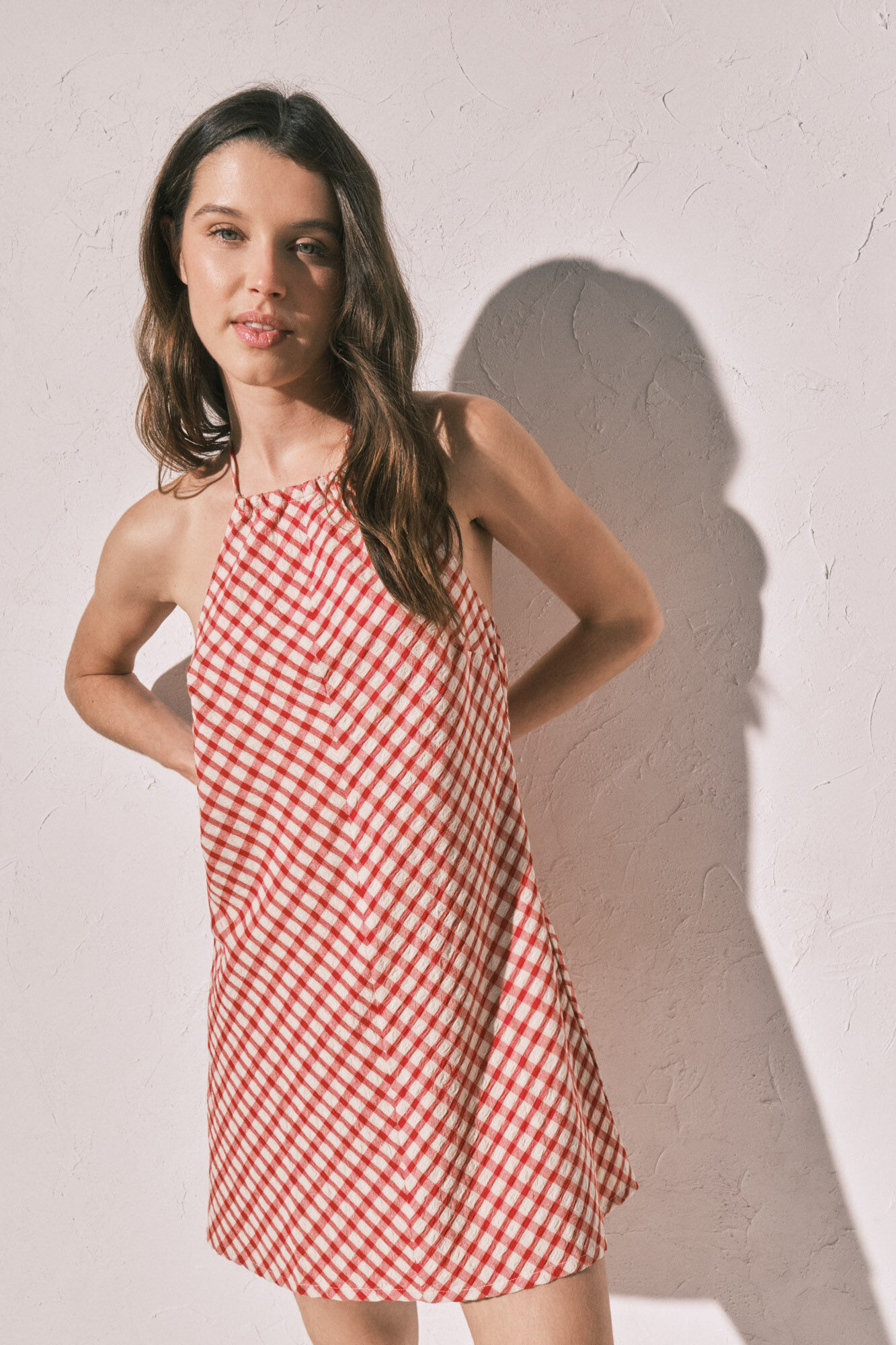 Women'secret Vestido corto estampado vichy rojo