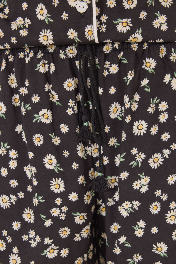 Womensecret Pijama camisera short clásico floral 100% algodón negro