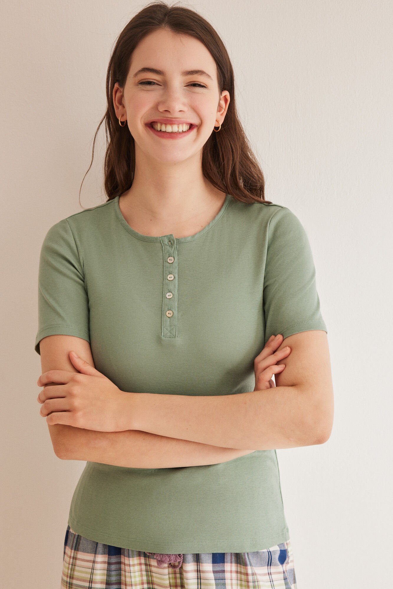 Playera panadera manga corta verde 100 algodon Pijamas para mujer WomenSecret MX