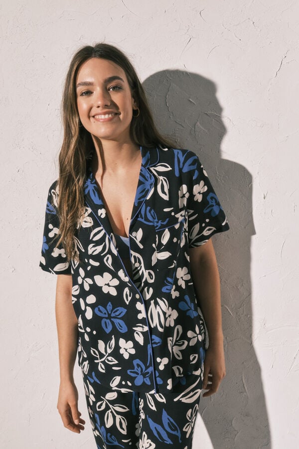 Women'secret Pijama capri camisera de flores azul estampado