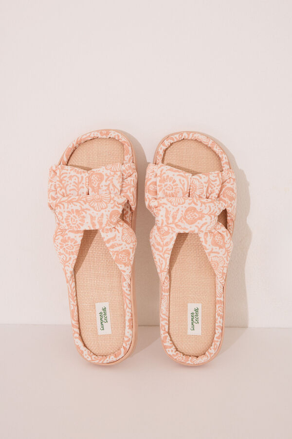 Womensecret Pantuflas para casa con parte superior anudada de rafia color naranja melocotón naranja