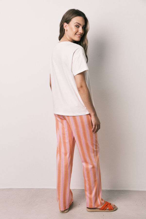 Women'secret Pijama larga de algod&oacute;n a rayas Pantera Rosa marfil