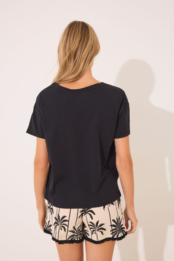 Womensecret Pijama corta 100% algodón con estampado de Mickey Mouse negro