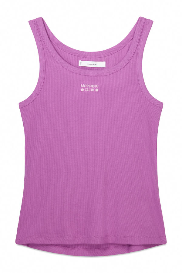 Womensecret Playera de tirantes sin mangas de canalé de color morado morado/lila