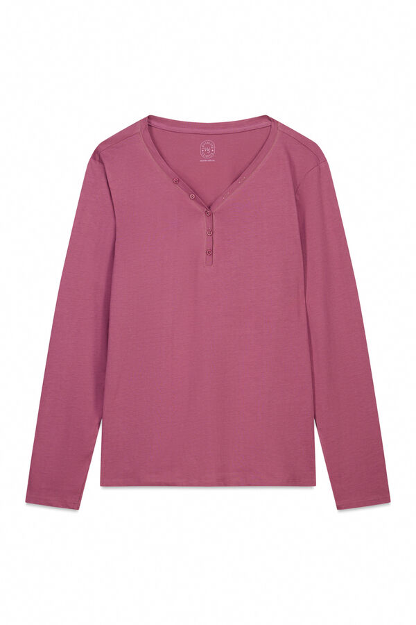 Women'secret Playera de manga larga de algodón cepillado granate púrpura