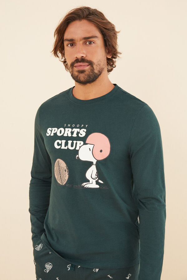 Womensecret Pijama larga hombre 100% algodón Snoopy verde