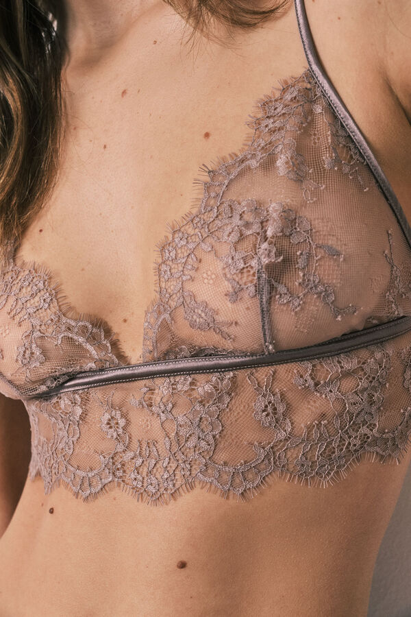 Women'secret Brasier bralette de encaje de flores marr&oacute;n caf&eacute;