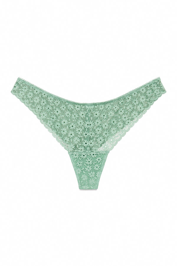 Women'secret Tanga de encaje de flores verde verde