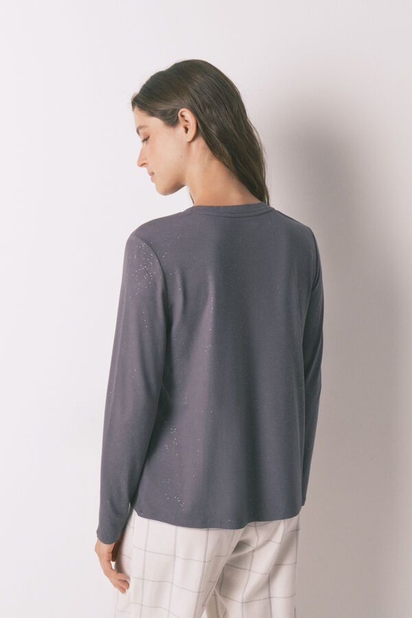 Women'secret Playera de viscosa gris brillante de manga larga gris