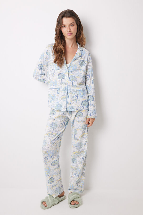 Womensecret Pijama larga camisera algodón allover paisaje estampado