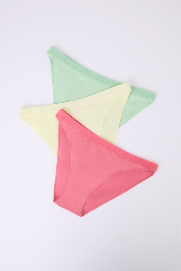 Womensecret Pack 3 bragas clásicas rosa, amarillo, verde blanco