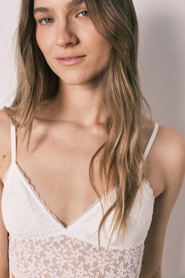 Women'secret Brasier bralette triangular de encaje blanco marfil