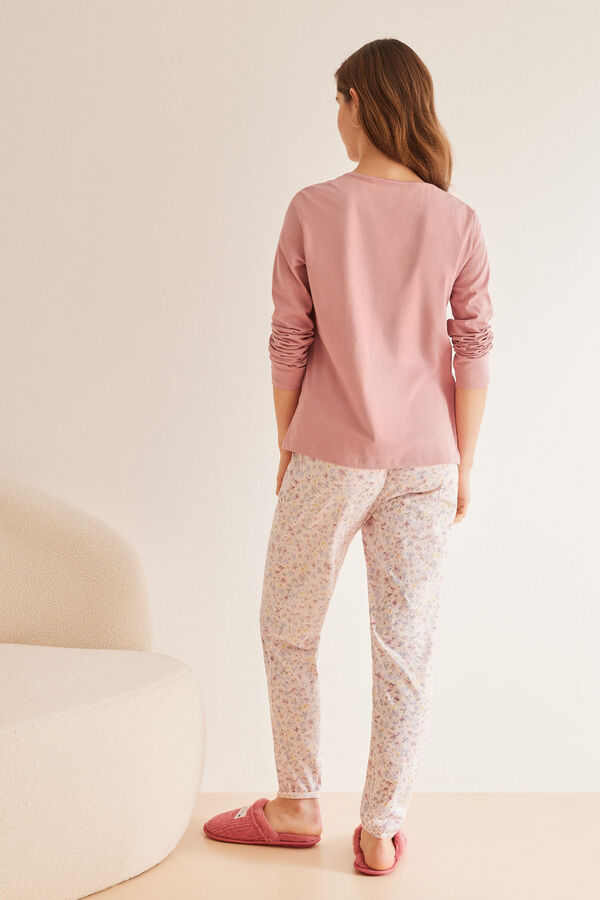 Womensecret Pijama larga 100% algodón rosa flores rosa