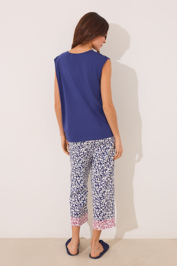 Womensecret Pijama Capri 100% algodón con estampado azul estampado