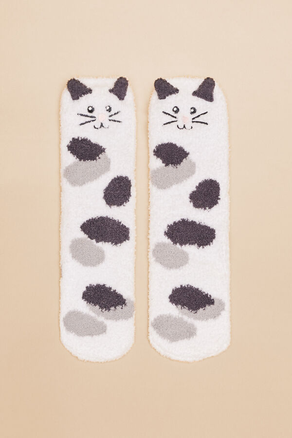 Womensecret Calcetines pelo gato blanco