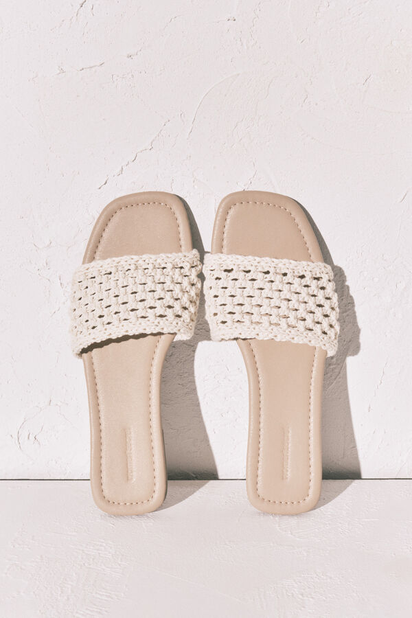 Women'secret Sandalias de pala de crochet beige marfil