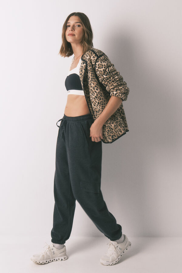 Women'secret Pantalón largo zanahoria en felpa fina gris gris