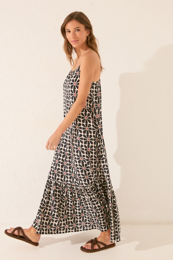 Womensecret Vestido de tirantes largos con estampado floral negro