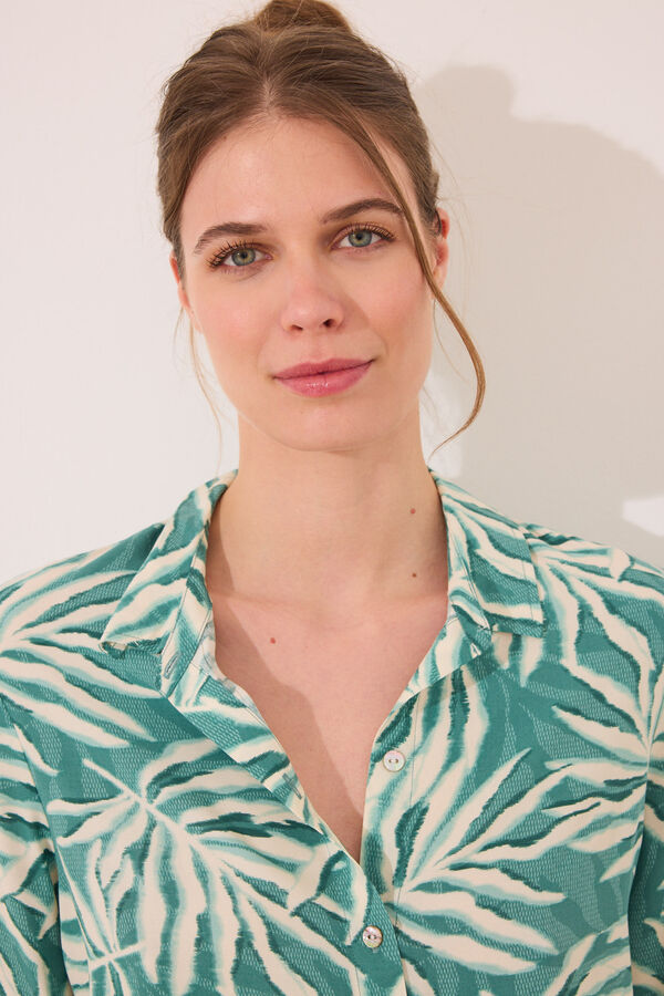 Womensecret Conjunto de camisa y pantalón con estampado de hojas verde