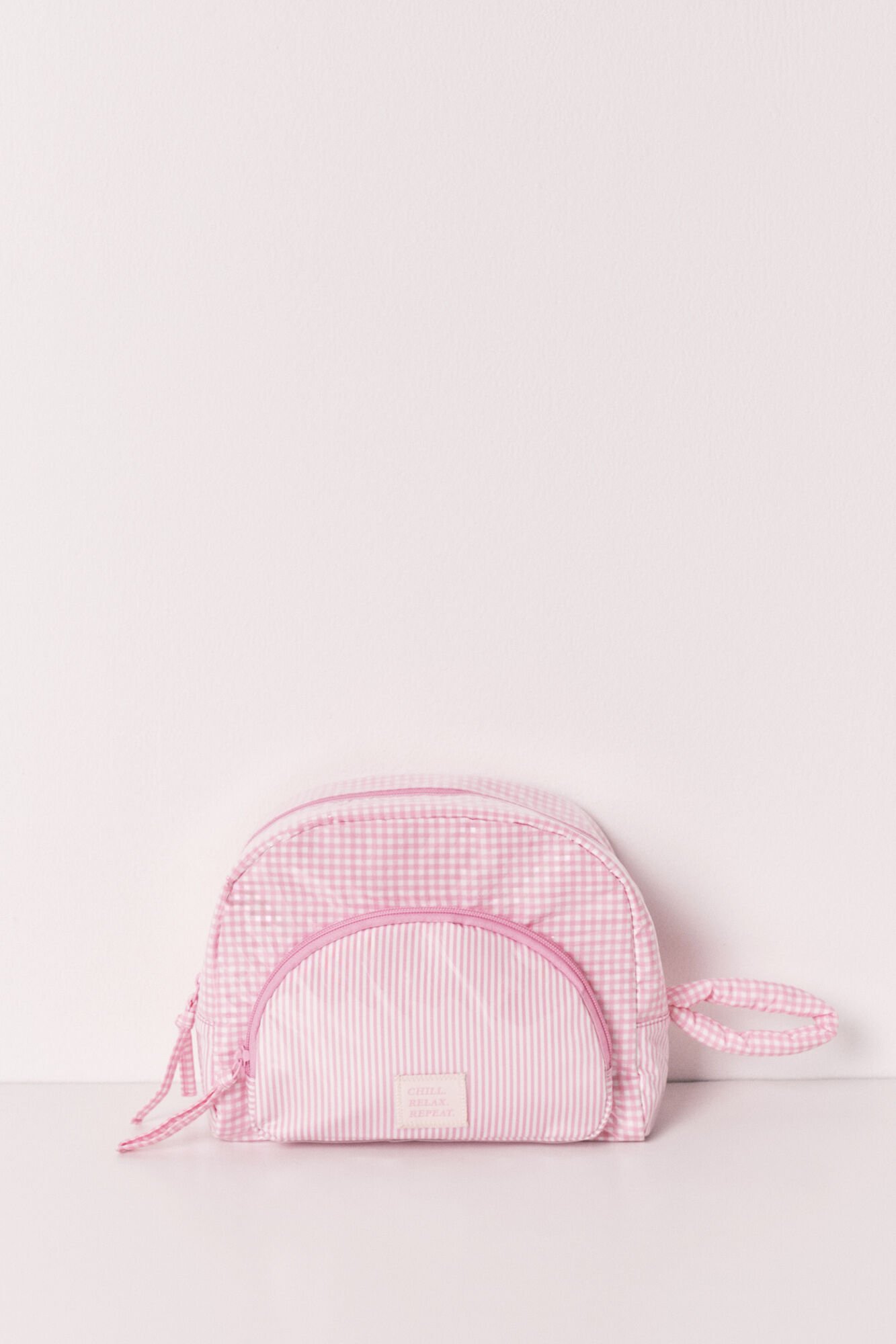 Women'secret Neceser acolchado a cuadros y rayas rosa