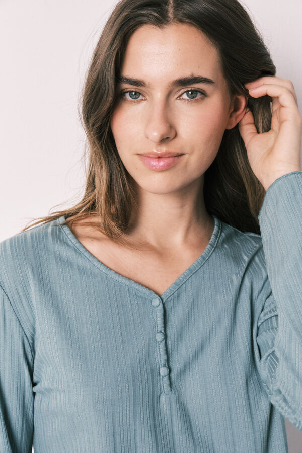 Women'secret Pijama larga de textura pointelle verde azul