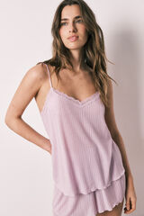 Women'secret Pijama corta acanalada tacto suave rosa rosa