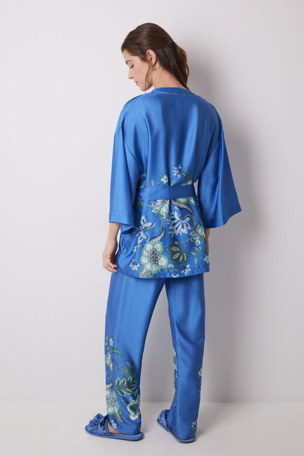 Womensecret Set de pijama satén y encaje azul estampado