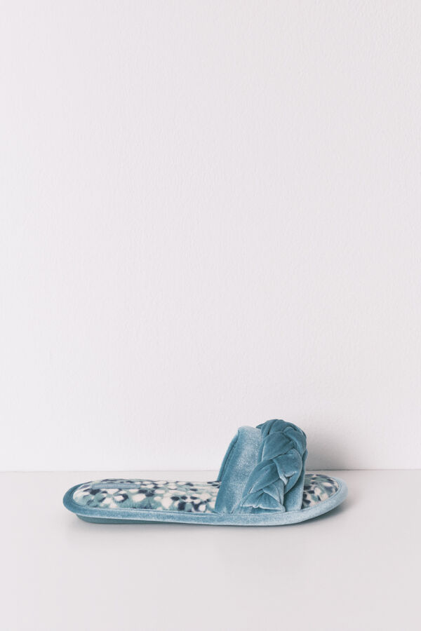 Women'secret Pantuflas para casa de casa abiertas de terciopelo verde verde