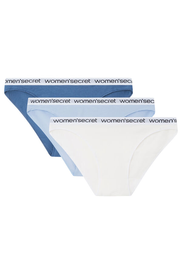 Womensecret Pack 3 panties algodón logo azul blanco