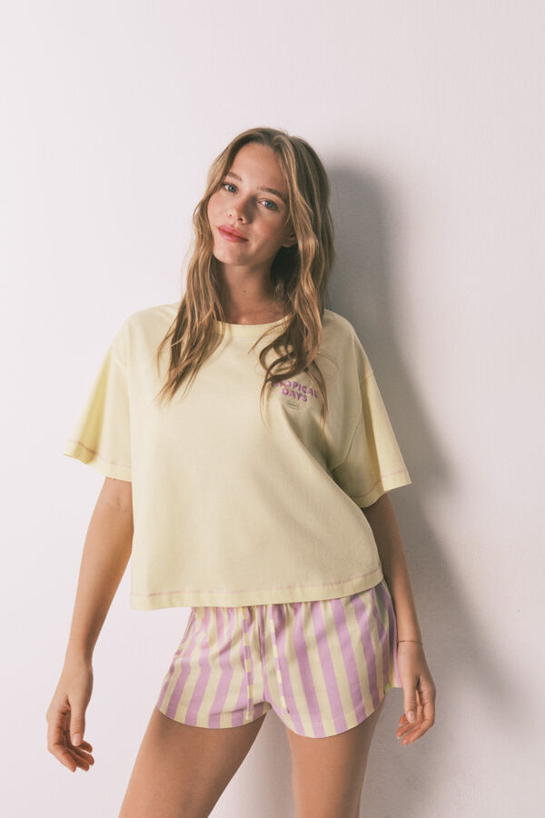 HI&BYE Pijama corta 100% algod&oacute;n a rayas amarillo amarillo