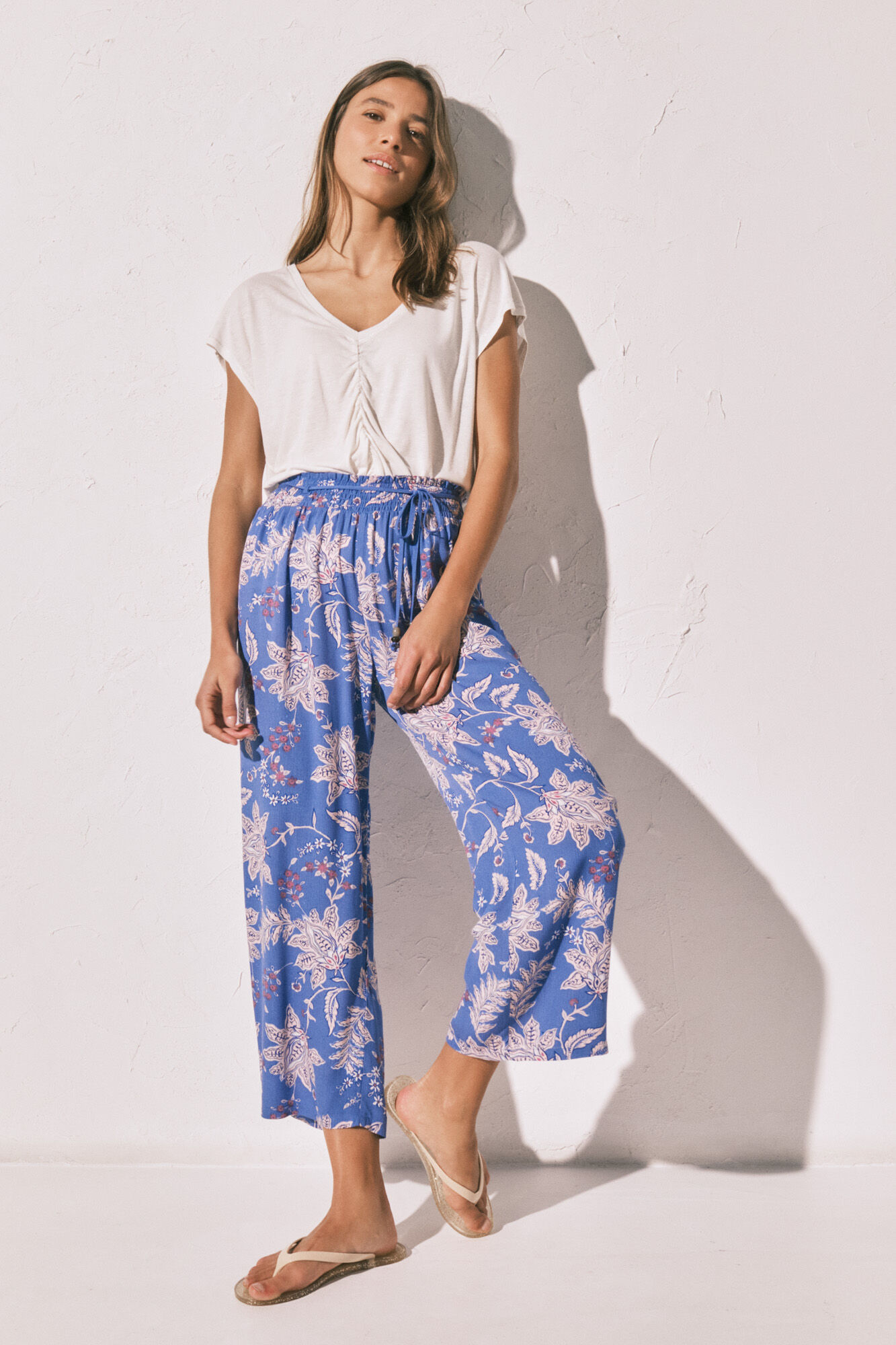 Women'secret Pantal&oacute;n Capri estampado azul
