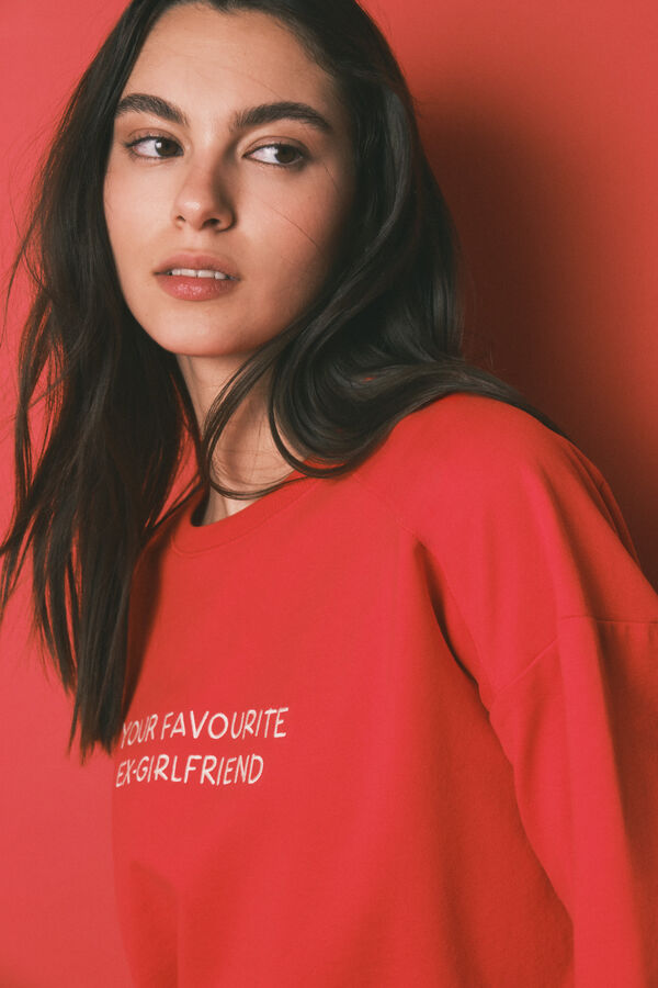 HI&BYE Sudadera corta lisa de algod&oacute;n roja rojo