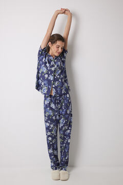 Womensecret Pijama camisera 100% algodón azul flores estampado