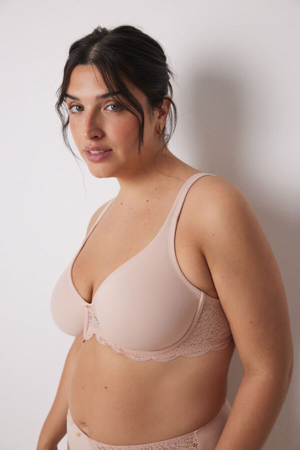 Womensecret REAL brasier reductor microfibra y encaje rosa rosa