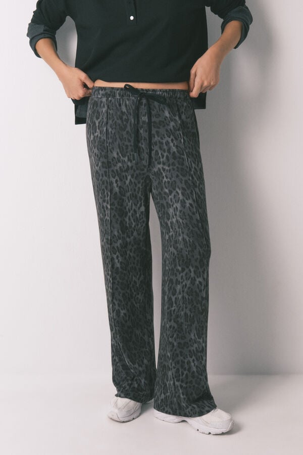 Women'secret Pantalón largo gris con estampado animal gris