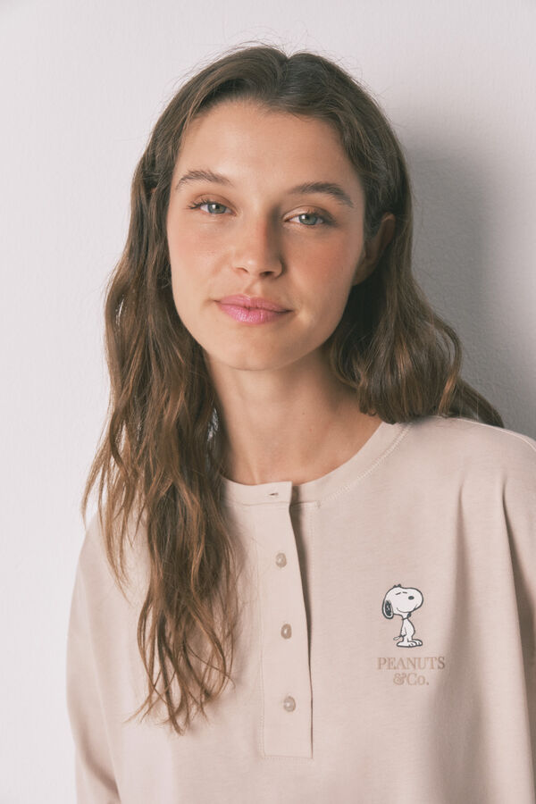 Women'secret Pijama larga de Snoopy beige 100 % algodón café