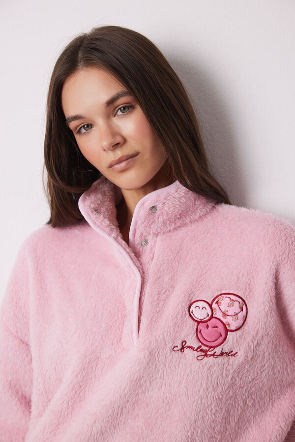 Womensecret Pijama larga polar caritas Smiley rosa