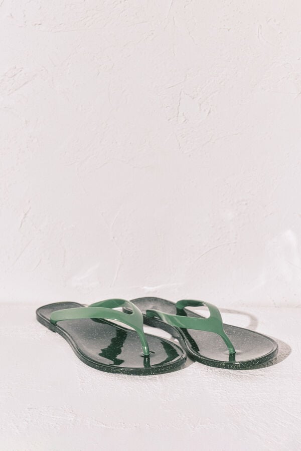 Women'secret Chanclas de dedo efecto brillo glitter verde kaki