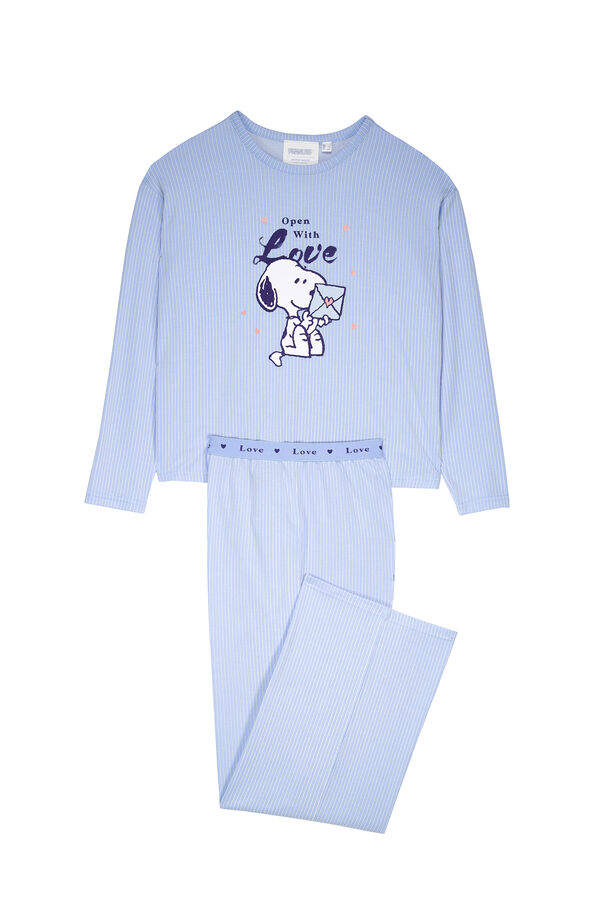 Womensecret Pijama larga textura acanalada Snoopy azul