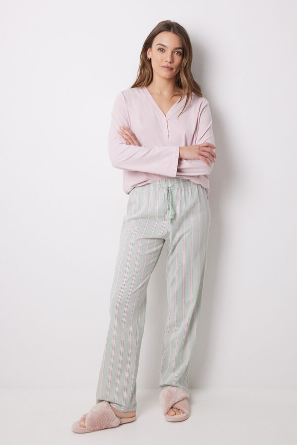 Womensecret Pantalón largo 100% algodón rayas verde