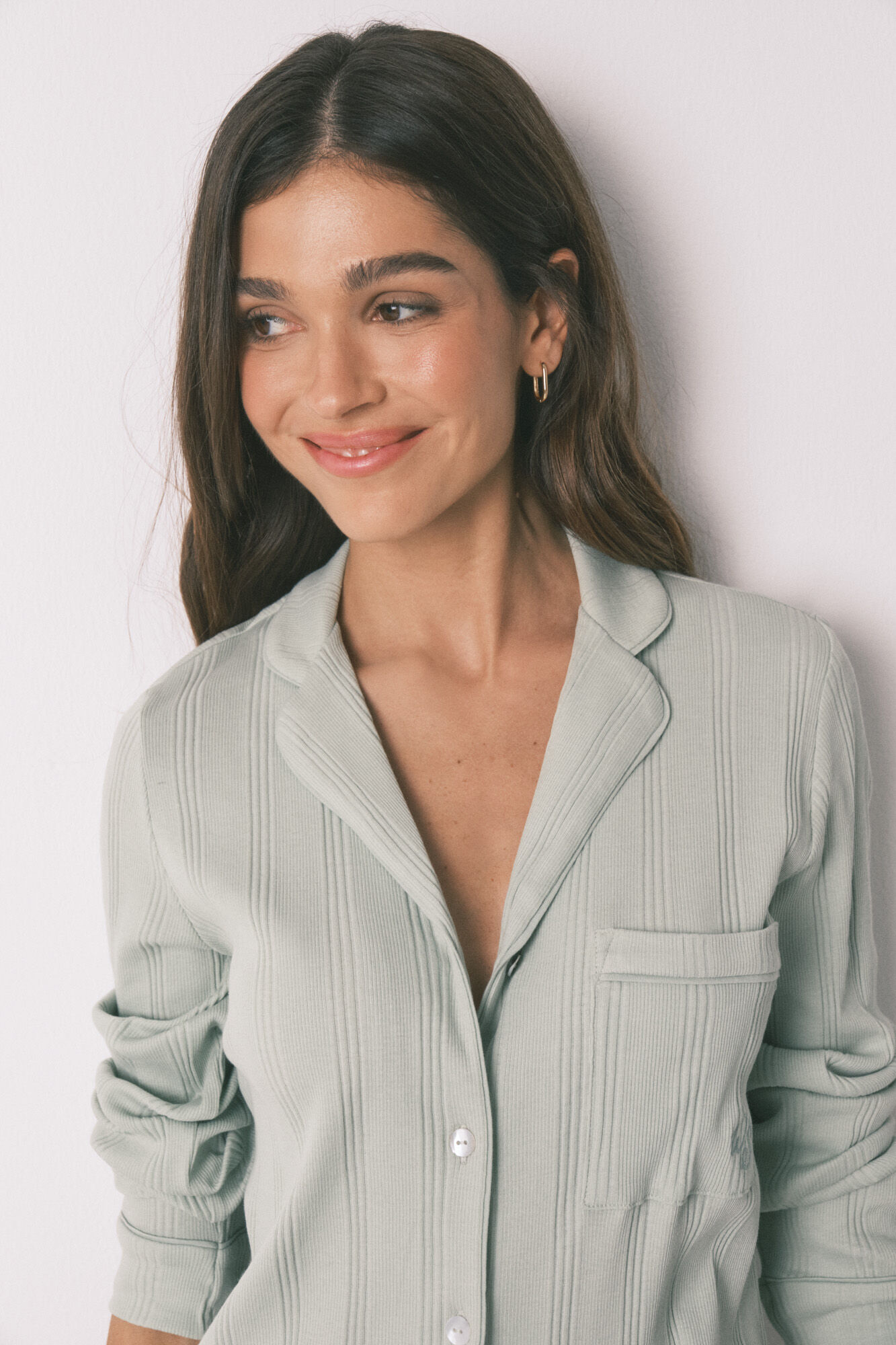 Women'secret Pijama camisera larga de algod&oacute;n acanalado verde