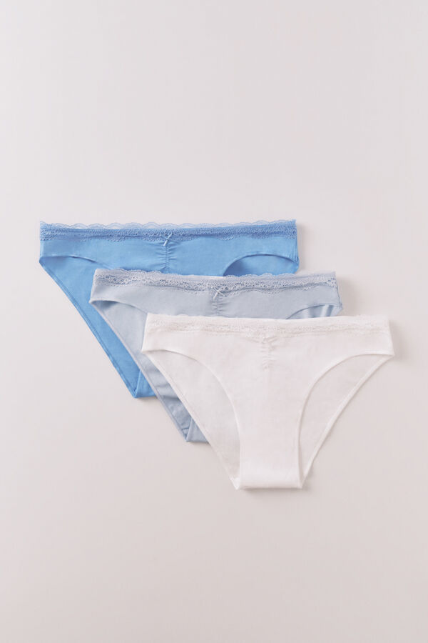 Women'secret Pack de 3 panties clásica de encaje de algodón  blanco