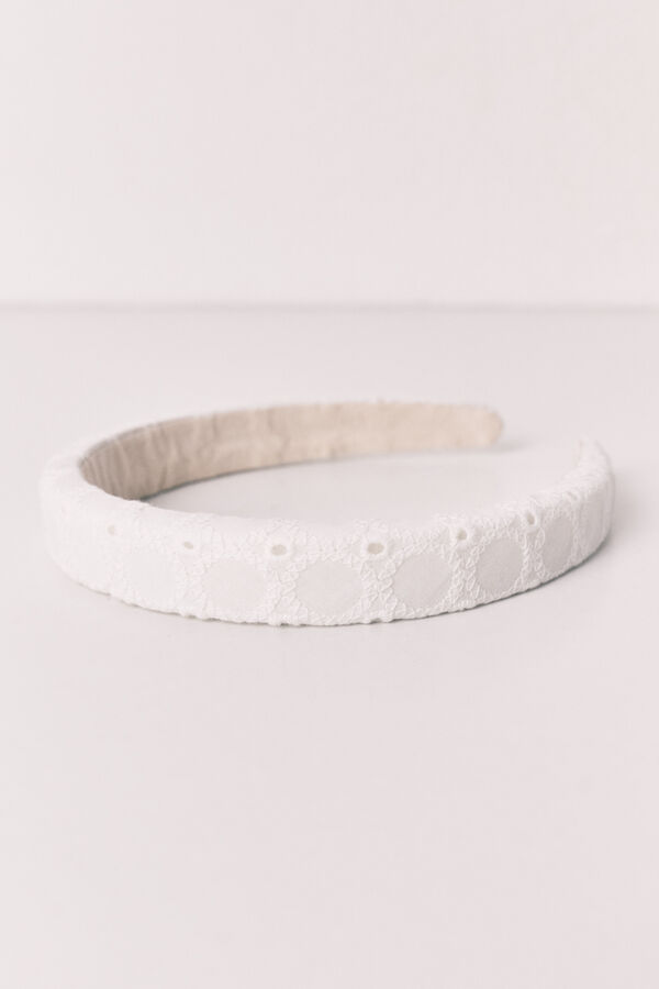 Women'secret Diadema de pelo bordado suizo blanco marfil
