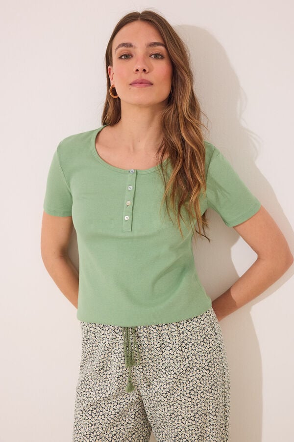 Womensecret Pijama larga algodón acanalado verde verde