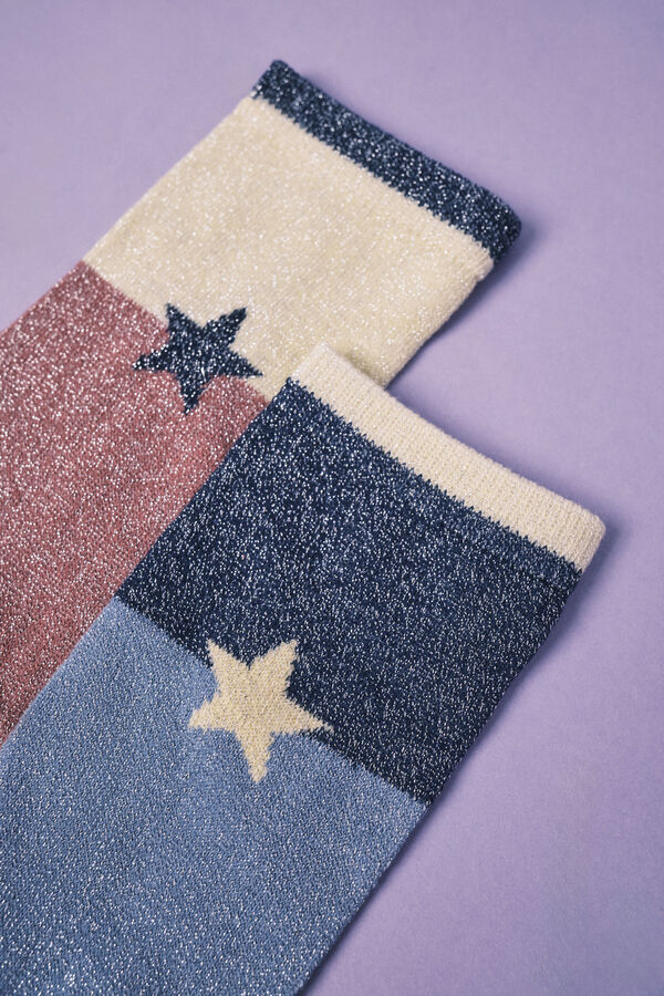HI&BYE Pack 2 calcetines rosa y azul azul