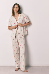 Women'secret Pijama larga camisera de algod&oacute;n a rayas con flores marfil