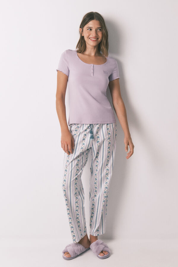 Women'secret Playera de manga corta de algodón lila morado/lila