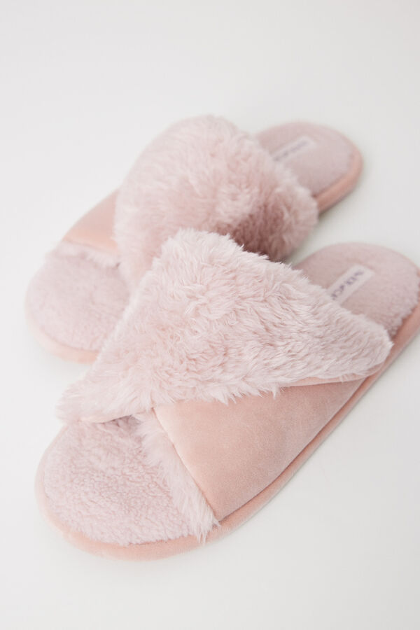 Womensecret Pantuflas abiertas pelito rosa rosa