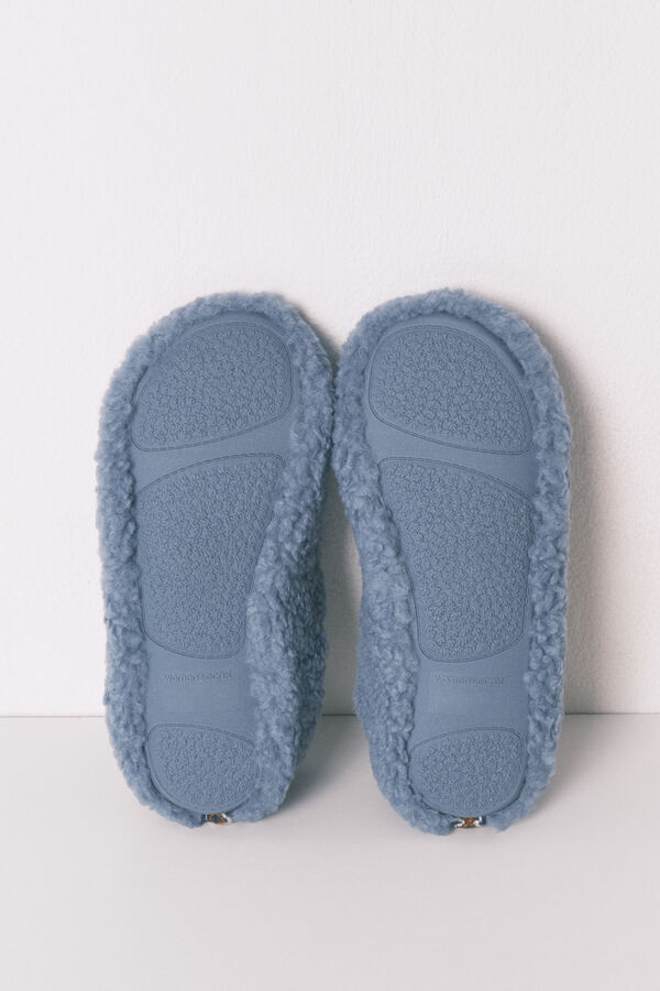Women'secret Pantuflas para casa de borrego azul azul