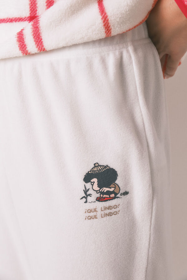 Women'secret Pijama larga largo de forro polar a cuadros blancos Mafalda marfil